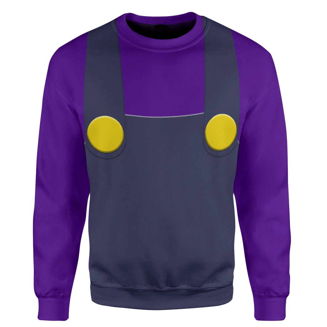 Super Mario Costume Hoodie Game Character Waluigi Costume T-Shirt Purple Unisex Adults - Trendy Gift For Men & Women