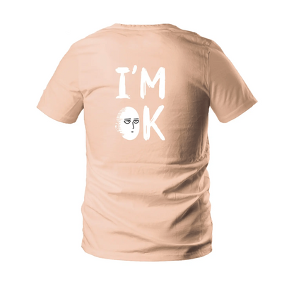 One Punch Man T-Shirt Saitama Bald Head Face I'M Ok T-Shirt Pink Unisex - Trendy Gift For Men & Women