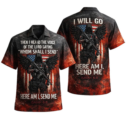 Christian Patriotic Hawaiian Shirt Isaiah 6:8 Here I Am Send Me USA Flag