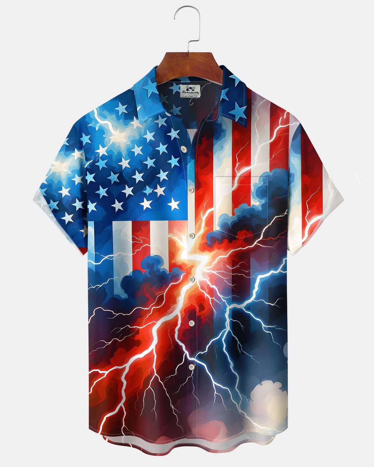 Alohadaddy® Casual American 250th Anniversary Print Art Button Pocket Cardigan Men's Short Sleeve Shirt