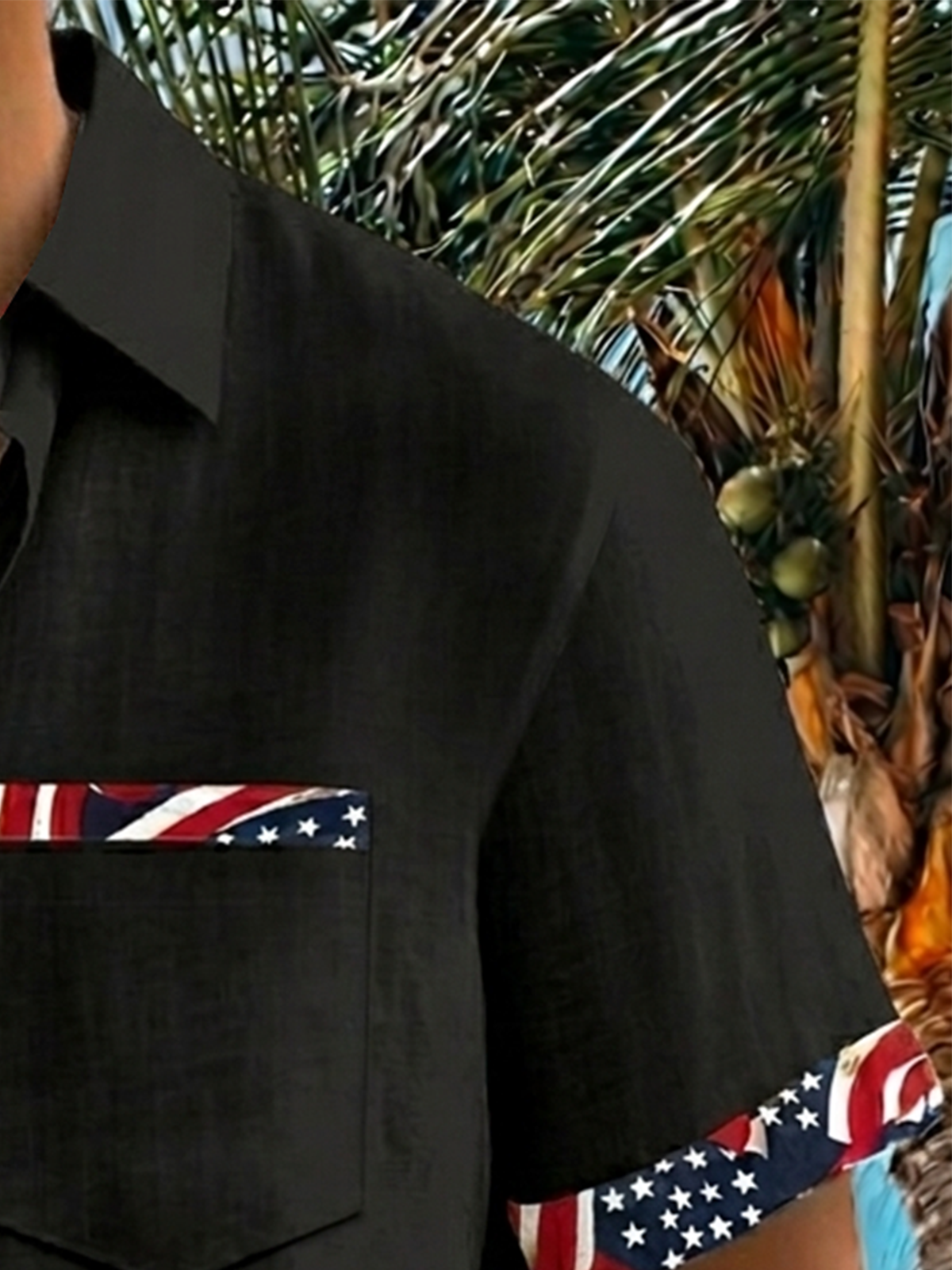 Alohadaddy® Men's Holiday Patriotic American Flag Stars Stripes Border Patchwork  Retro Print Button Down Short-Sleeve Big & Tall