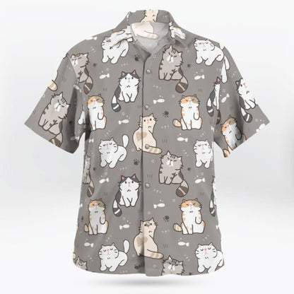 Kawaii Cat Pattern Button Up Gray Hawaiian Shirt - Tropi Hawaiian Shirts