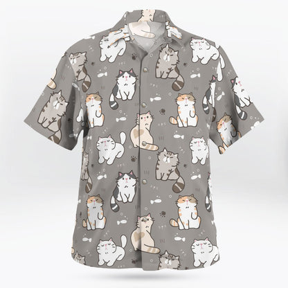 Kawaii Cat Pattern Button Up Gray Hawaiian Shirt - Tropi Hawaiian Shirts