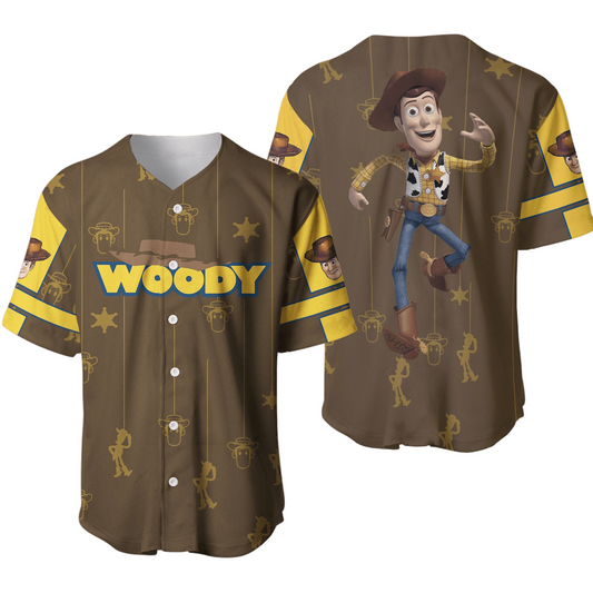 Disney Jersey Disney Toy Story Woody Character Graphic Brown Yellow Patterns Jersey Shirt Baseball Toy Story Baseball