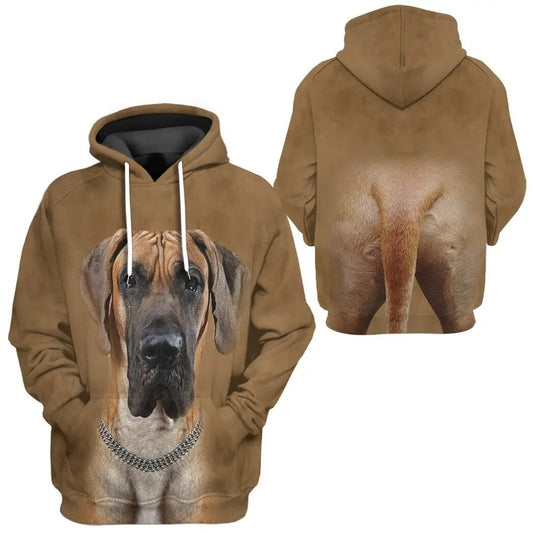 Dog Hoodie Great Dane Front And Back Hoodie Brown Unisex - Cozy Hoodie For Cold Weather