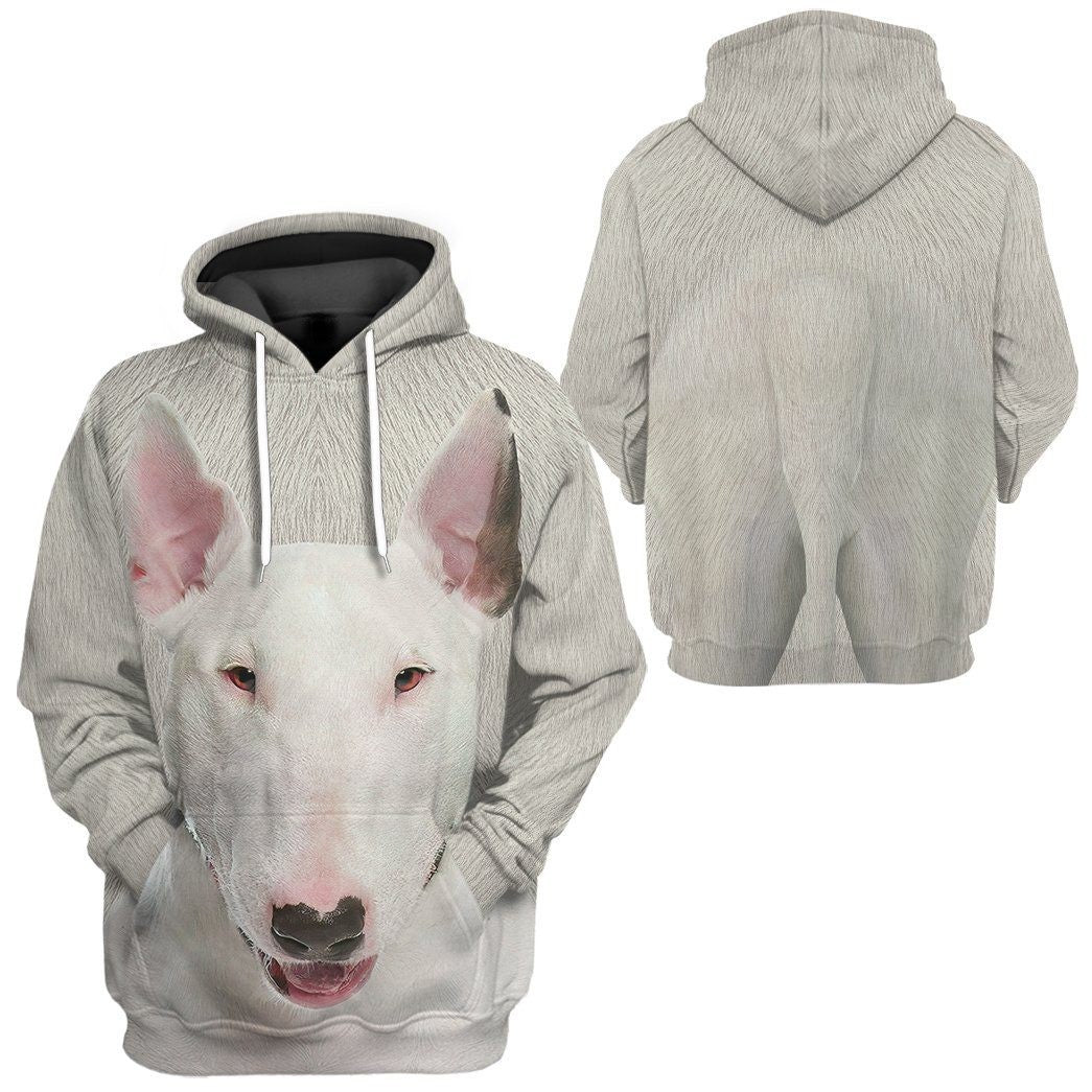 Dog Hoodie Bull Terrier Dog Front And Back T-Shirt White Unisex - Trendy Gift For Men & Women