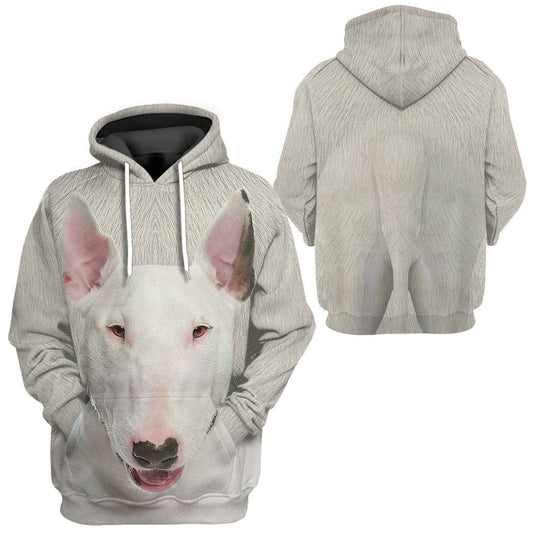 Dog Hoodie Bull Terrier Dog Front And Back T-Shirt White Unisex - Trendy Gift For Men & Women