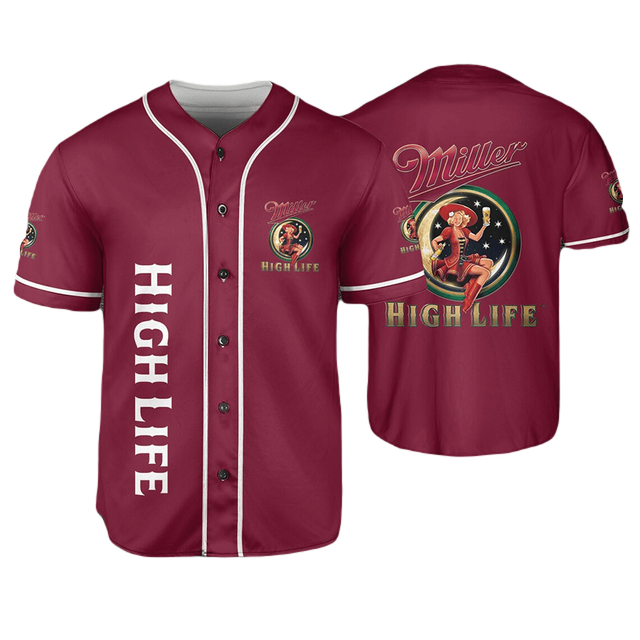Miller Baseball Jersey Girl Vintage Logo Miller High Life Jersey Shirt Red Unisex Adult New Release