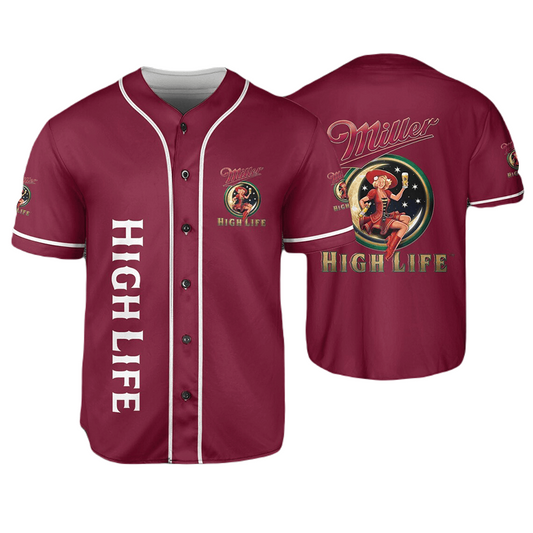 Miller Baseball Jersey Girl Vintage Logo Miller High Life Jersey Shirt Red Unisex Adult New Release