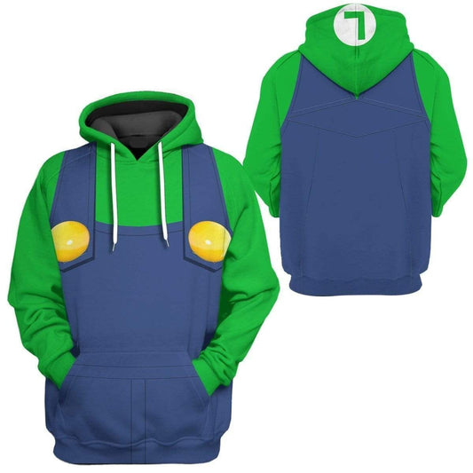 Super Mario Costume Hoodie Game Character Luigi Costume Hoodie Green Blue Unisex Adults - Cozy Hoodie For Cold Weather