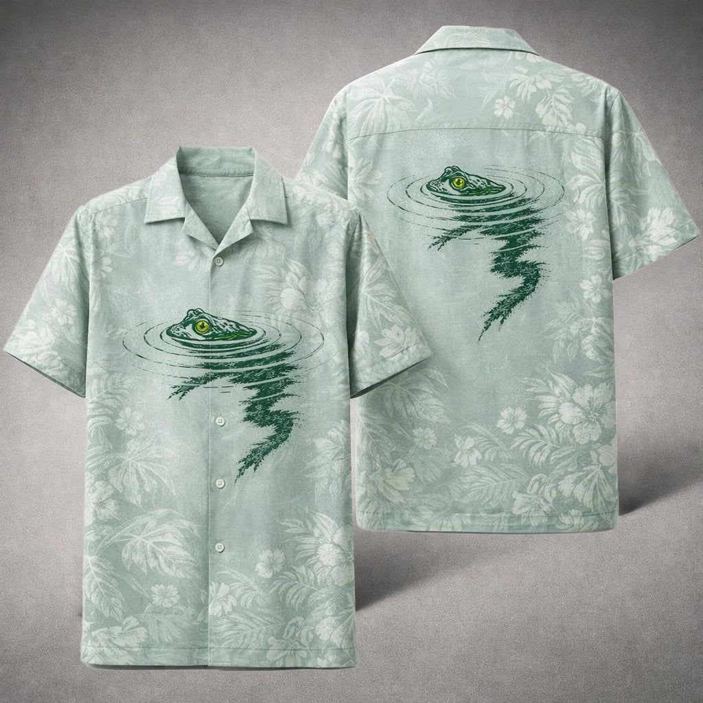 Frog Hawaiian Shirt, Minimal Frog Aloha Shirt, Subtle Tropical Pattern Shirt