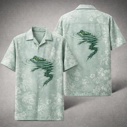 Frog Hawaiian Shirt, Minimal Frog Aloha Shirt, Subtle Tropical Pattern Shirt