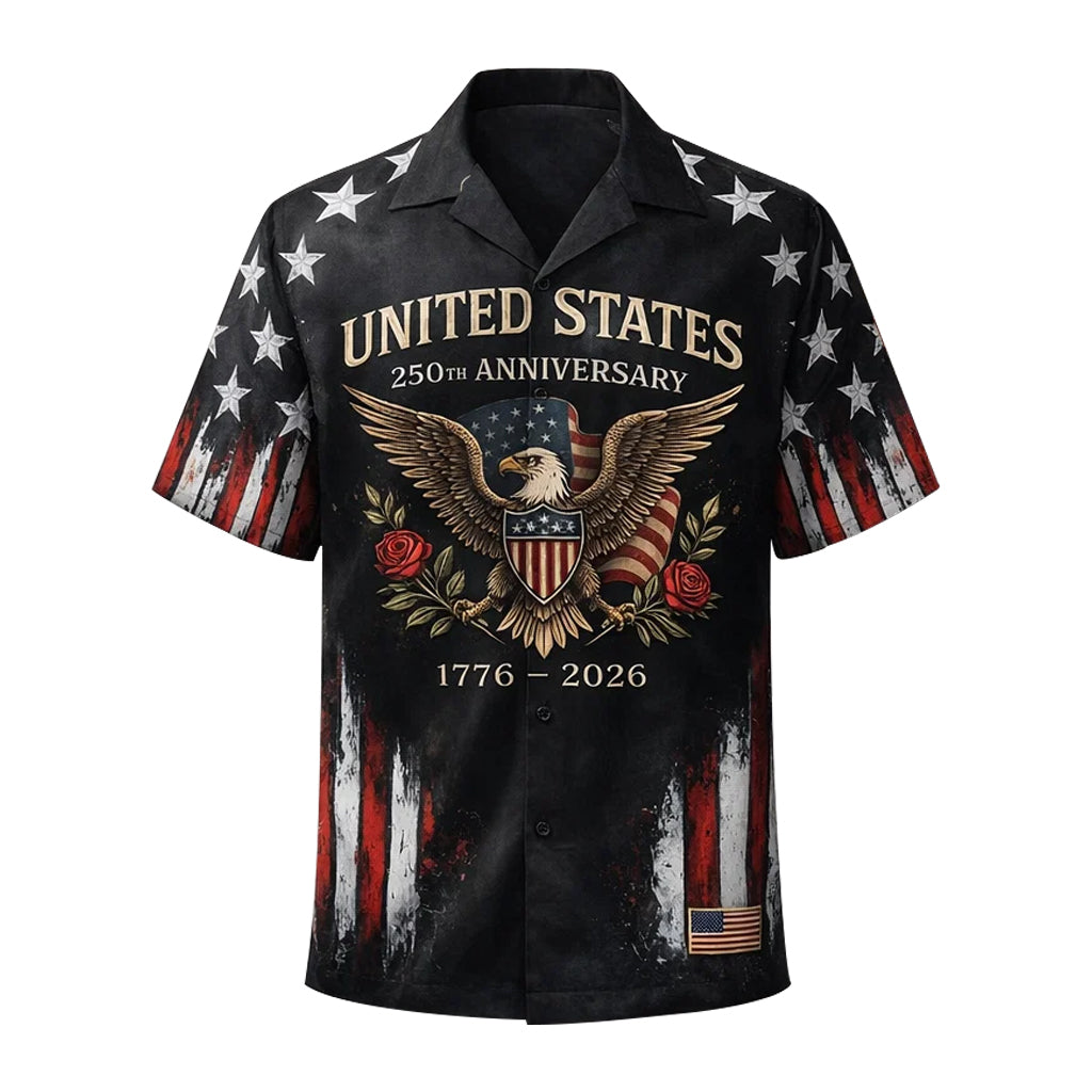 USA 250th Anniversary Hawaiian Shirt Eagle Rose Flag 1776-2026 Patriotic