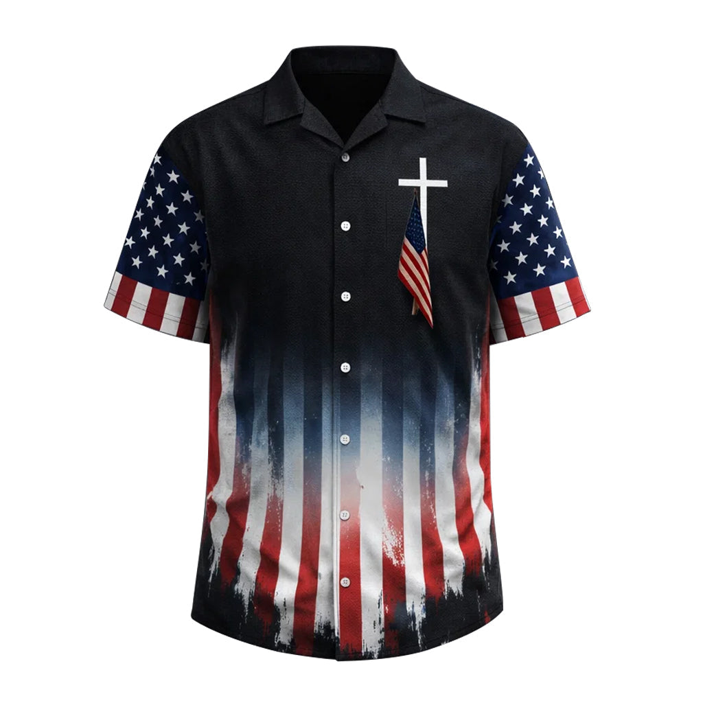 Christian USA Flag Hawaiian Shirt Cross Patriotic American Faith Shirt
