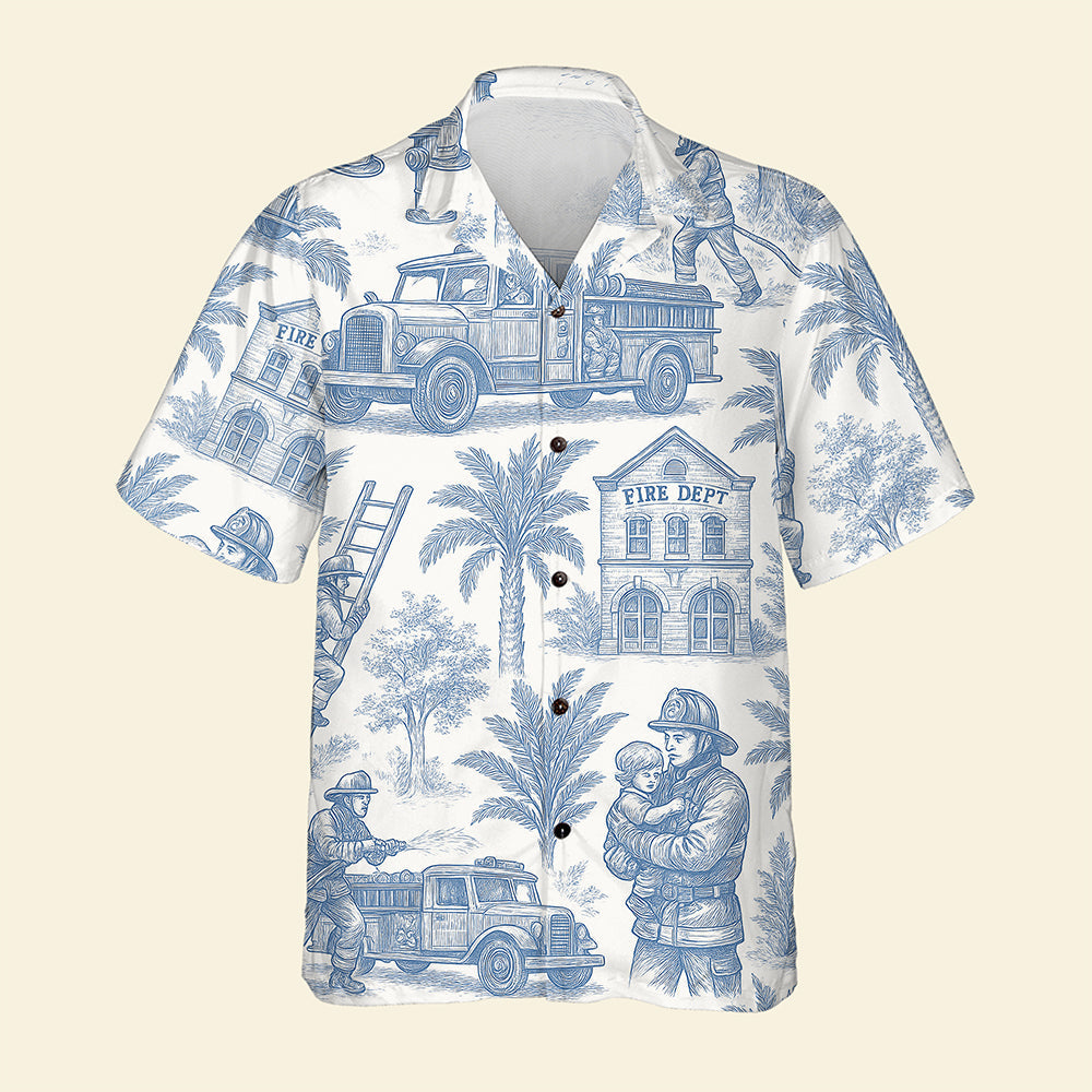 Firefighter Toile de Jouy Hawaiian Shirt - Gifts For Firefighters 04PGQN030725