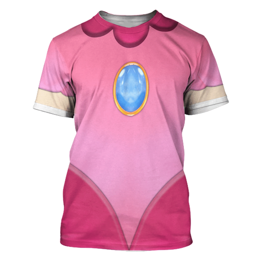 Super Mario Costume Hoodie Game Character Princess Peach Costume T-Shirt Pink Unisex Adults - Trendy Gift For Men & Women