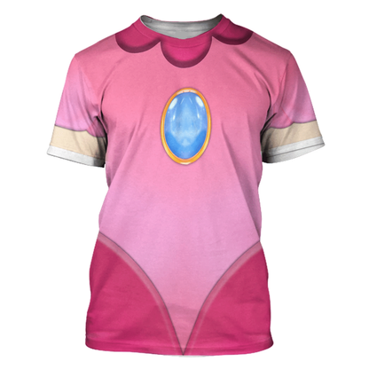 Super Mario Costume Hoodie Game Character Princess Peach Costume T-Shirt Pink Unisex Adults - Trendy Gift For Men & Women