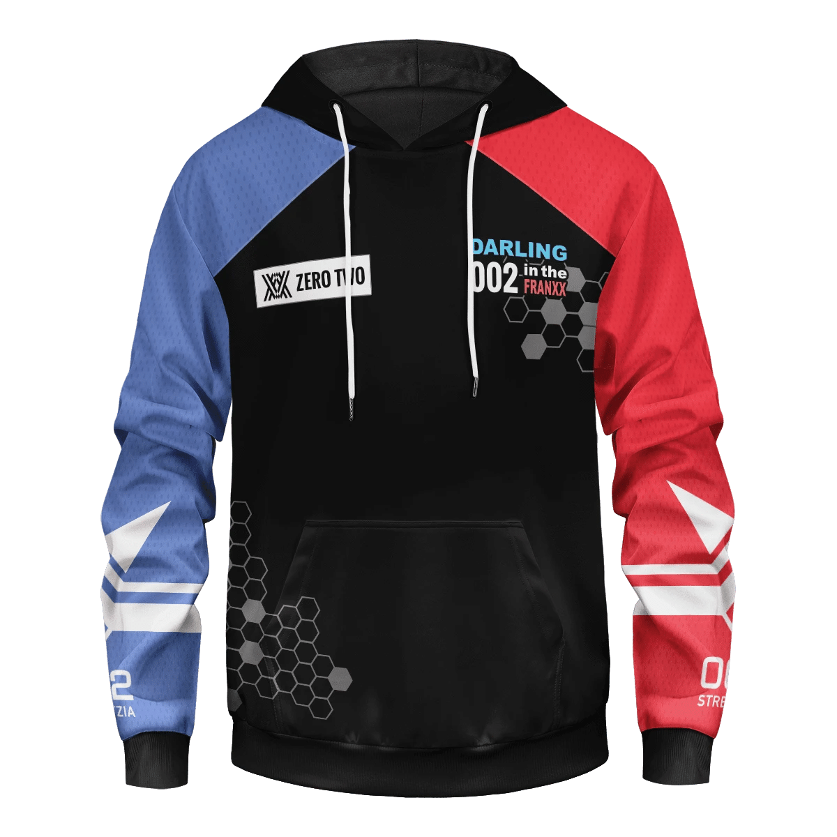  Darling In The Franxx Hoodie Darling In The Franxx Zero Two XX Bee Nest Pattern Black Hoodie Adult Unisex Anime Clothing