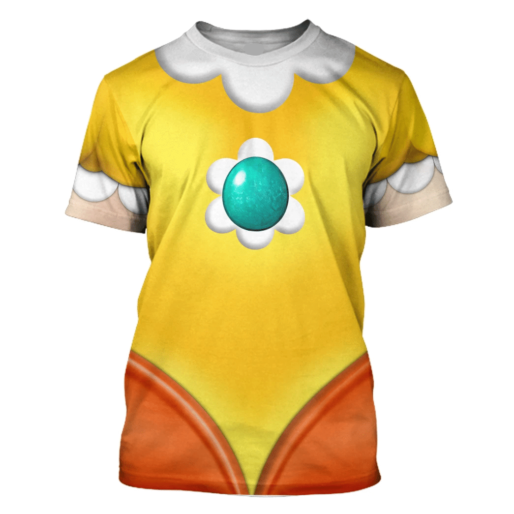 Super Mario Costume Hoodie Game Character Princess Daisy Costume T-Shirt Yellow Unisex Adults - Trendy Gift For Men & Women