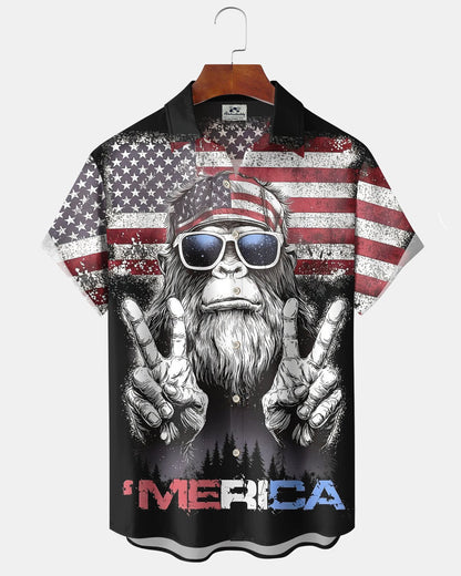 Alohadaddy® Men's Short-Sleeve Button-Down Shirt  Vintage-Style USA 250th Anniversary Graphic Print with Chest Pocket