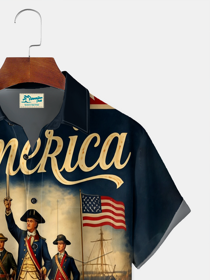 Alohadaddy® Men's Holiday America 250th Birthday 1776-2026 Revolutionary War Print Button Down Short-Sleeve Big & Tall