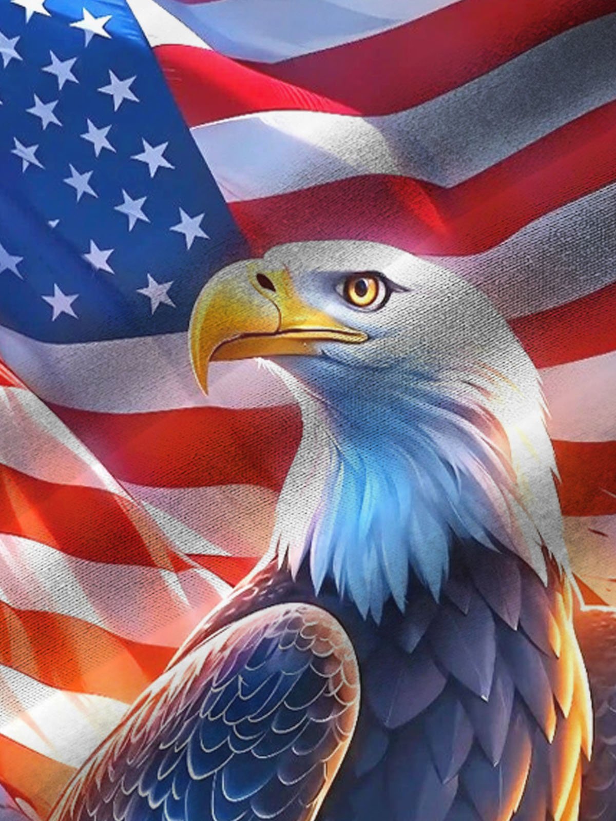 Alohadaddy®  Retro Flag Bald Eagle Print Men's Button-Down Pocket Short-Sleeve Shirt Big & Tall