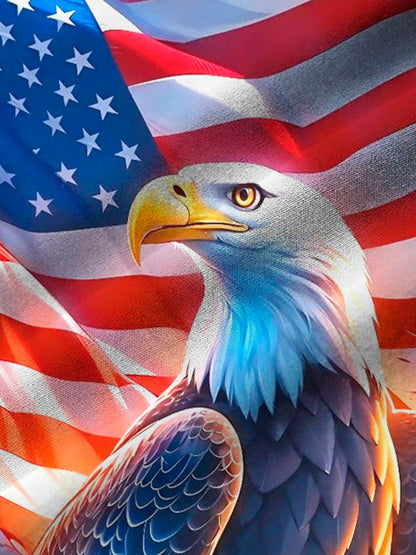 Alohadaddy®  Retro Flag Bald Eagle Print Men's Button-Down Pocket Short-Sleeve Shirt Big & Tall