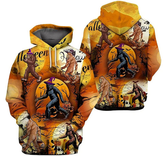 Bigfoot Hoodie Bigfoot Halloween Moonlight Hoodie Orange Unisex - Cozy Hoodie For Cold Weather