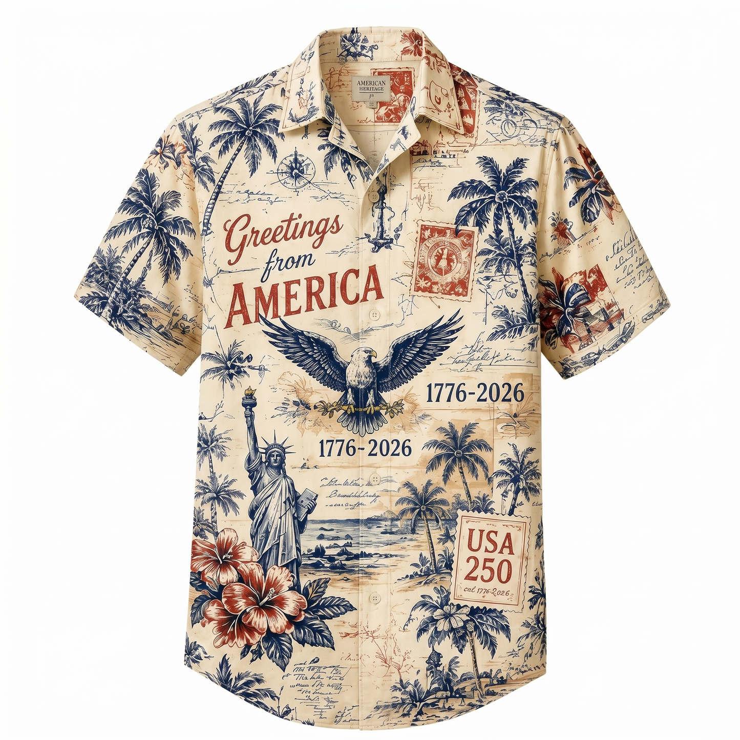 Vintage Greetings From America Hawaiian Shirt, USA 250th Anniversary AOP Hawaii Shirt 685263