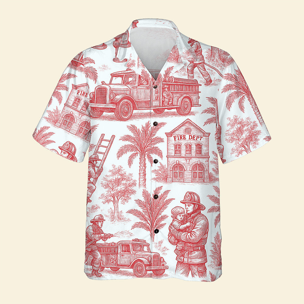 Firefighter Toile de Jouy Hawaiian Shirt - Gifts For Firefighters 04PGQN030725