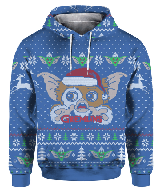 Gremlins Hoodie Chibi Gremblins Cute Christmas Pattern Hoodie Blue Unisex