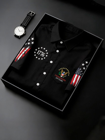Alohadaddy® Men's Holiday USA 250th Anniversary & Bald Eagle Button Down Short-Sleeve Big & Tall
