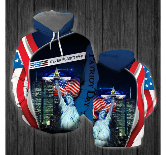 Patriot Day Hoodie We Will Never Forget Patriot Day Statue Of Liberty Hoodie September 11Th Hoodie - Cozy Hoodie For Cold Weather