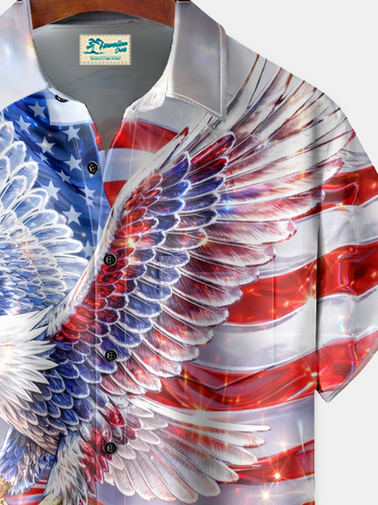 Alohadaddy® Men's  Holiday 250th Anniversary Patriotic American Glory Sparkling Eagle Flag Print Button Down Short-Sleeve Big & Tall