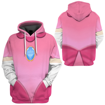 Super Mario Costume Hoodie Game Character Princess Peach Costume T-Shirt Pink Unisex Adults - Trendy Gift For Men & Women