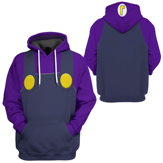 Super Mario Costume Hoodie Game Character Waluigi Costume T-Shirt Purple Unisex Adults - Trendy Gift For Men & Women