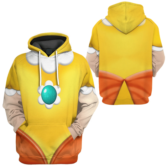 Super Mario Costume Hoodie Game Character Princess Daisy Costume T-Shirt Yellow Unisex Adults - Trendy Gift For Men & Women