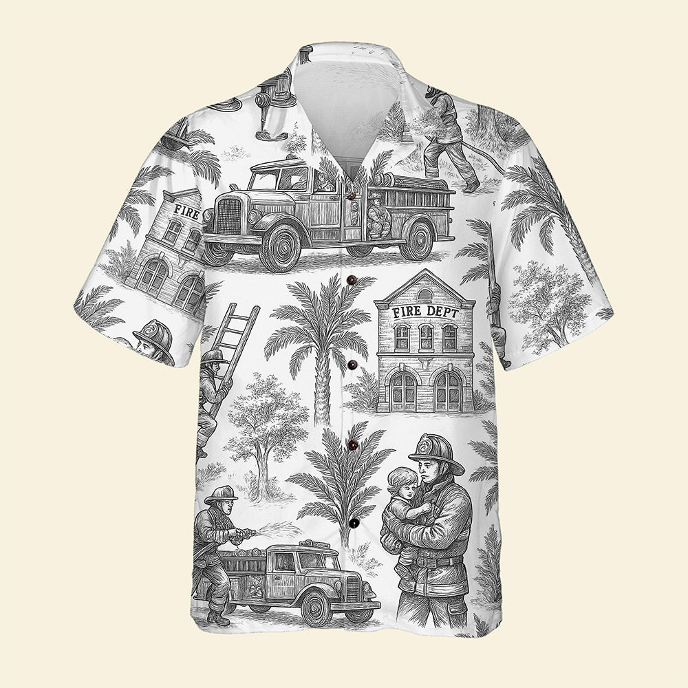 Firefighter Toile de Jouy Hawaiian Shirt - Gifts For Firefighters 04PGQN030725