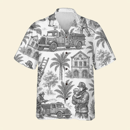 Firefighter Toile de Jouy Hawaiian Shirt - Gifts For Firefighters 04PGQN030725