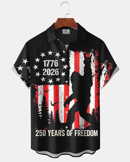 Alohadaddy® Men's Short-Sleeve Button-Down Shirt  USA 250th Anniversary Print Cardigan Style with Pocket