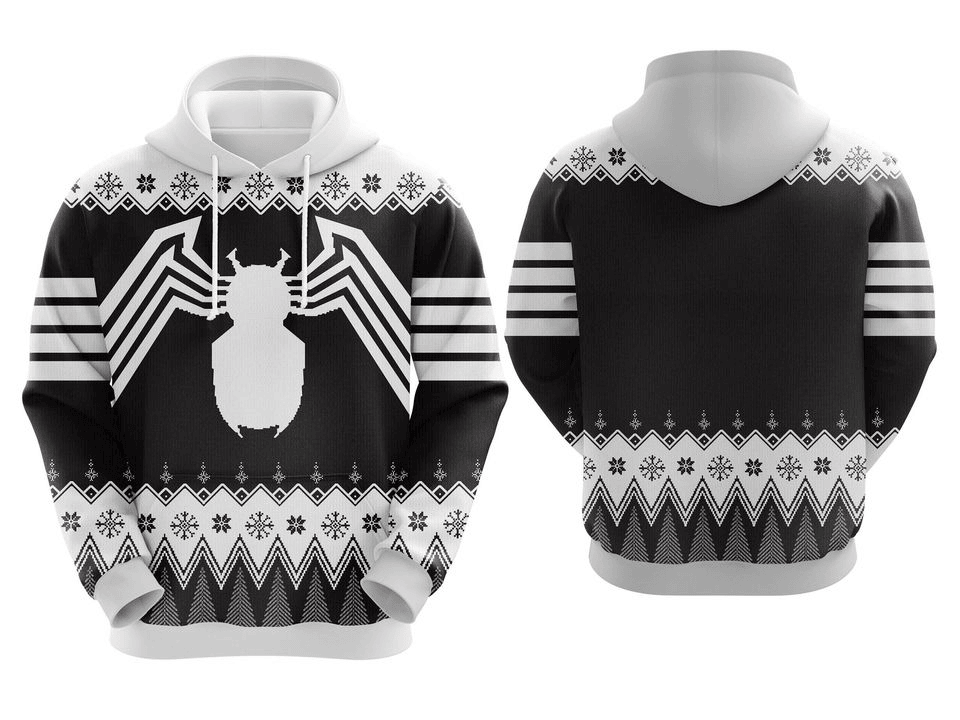 Spiderman Hoodie Marvel Gwen Stac Spider Symbol Christmas Pattern Hoodie Black White Unisex - Cozy Hoodie For Cold Weather