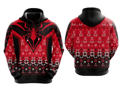 Spiderman Hoodie Marvel Spiderman Symbol And Christmas Pattern Hoodie Red Black Unisex - Cozy Hoodie For Cold Weather