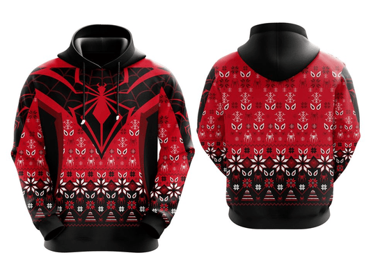 Spiderman Hoodie Marvel Spiderman Symbol And Christmas Pattern Hoodie Red Black Unisex - Cozy Hoodie For Cold Weather