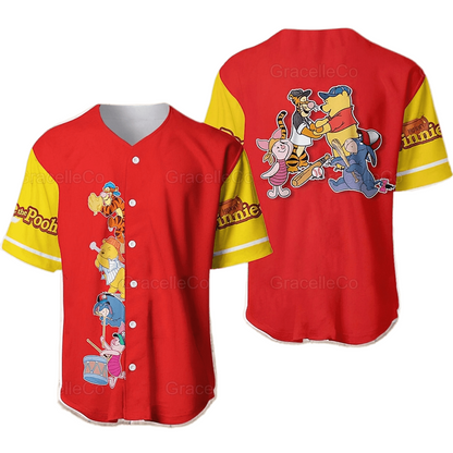 Winnie the Pooh Jersey Disney Winnie the Pooh and Friends Playing Sport Red Jersey Shirt Baseball Disney Baseball