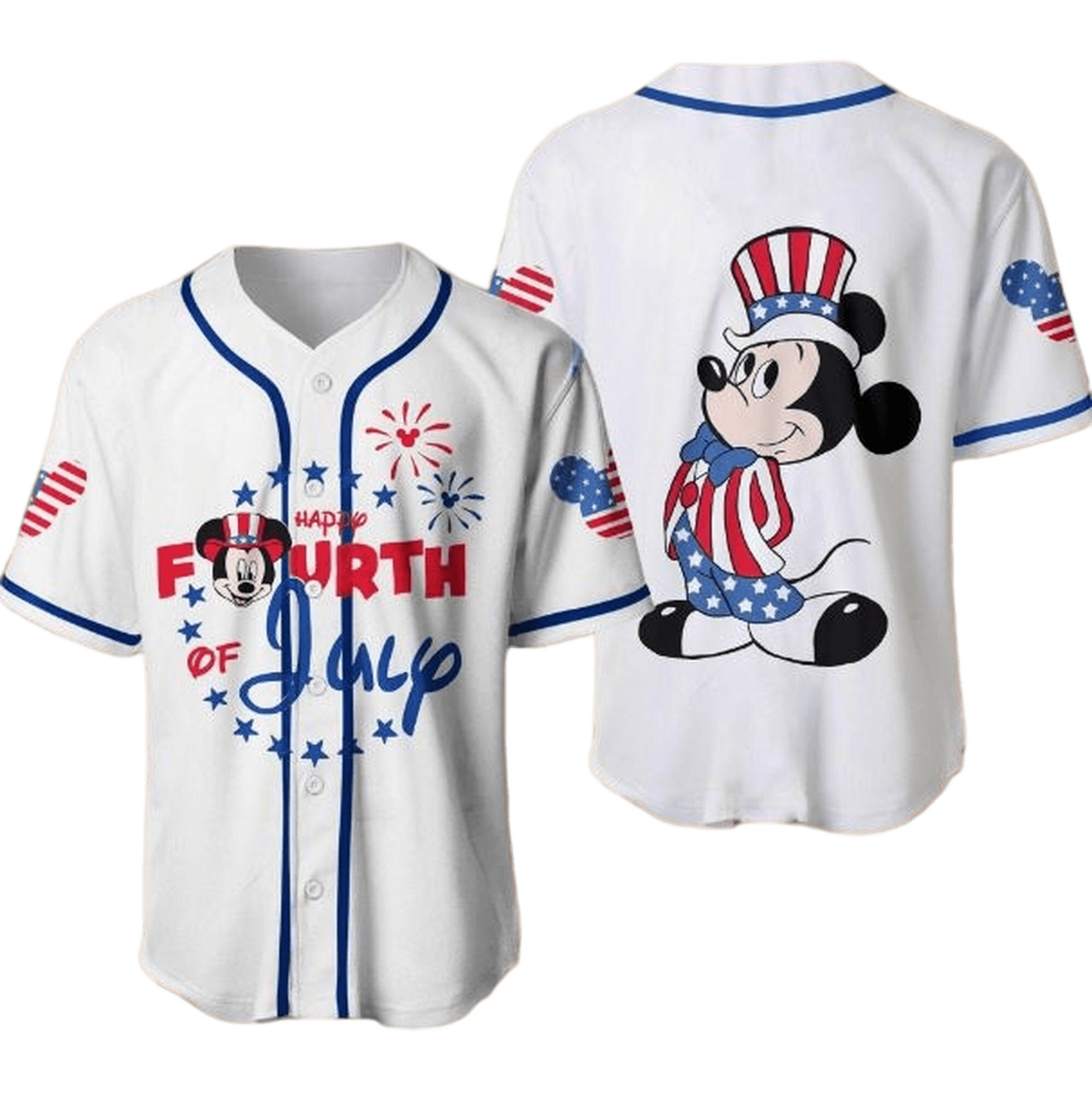 Independence Day Jersey Happy Fourth of July Mickey Independence Day White Jersey Shirt 04th of July Baseball for Men