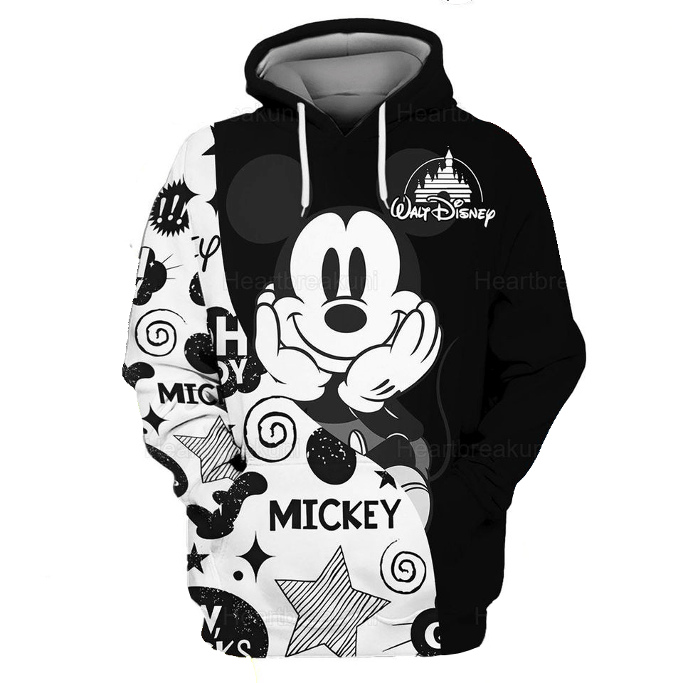 Disney MK Hoodie MK Walt Disney Castle Graphic T-shirt Black White Unisex