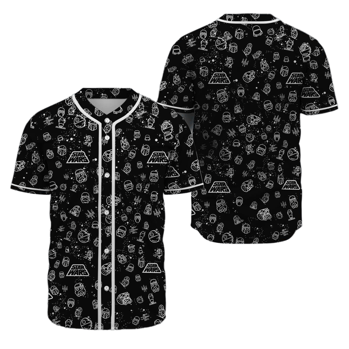 Star Wars Jersey Star Wars Trooper Helmet Death Millennium Falcon Pattern Black White Jersey Shirt Baseball for Men
