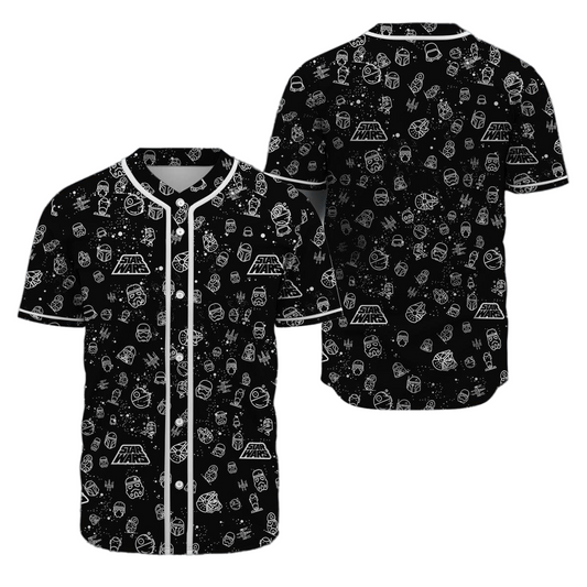 Star Wars Jersey Star Wars Trooper Helmet Death Millennium Falcon Pattern Black White Jersey Shirt Baseball for Men