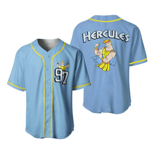 Disney Jersey Disney Hercules Demi-God Character Graphic Blue Jersey Shirt Hecusles Baseball Hercules Baseball