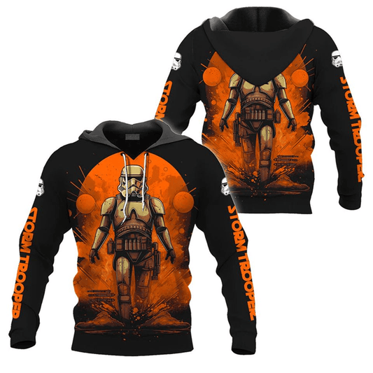 Starwars Hoodie Starwars Stormtrooper Walking Hoodie Black Orange Unisex